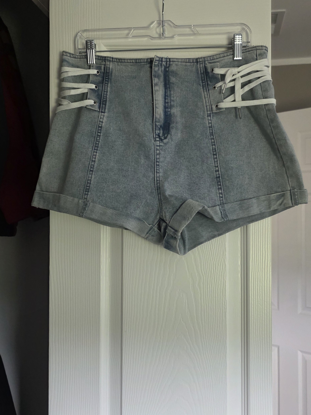 High-Waist Light  Denim Lace-Up Women’s Shorts